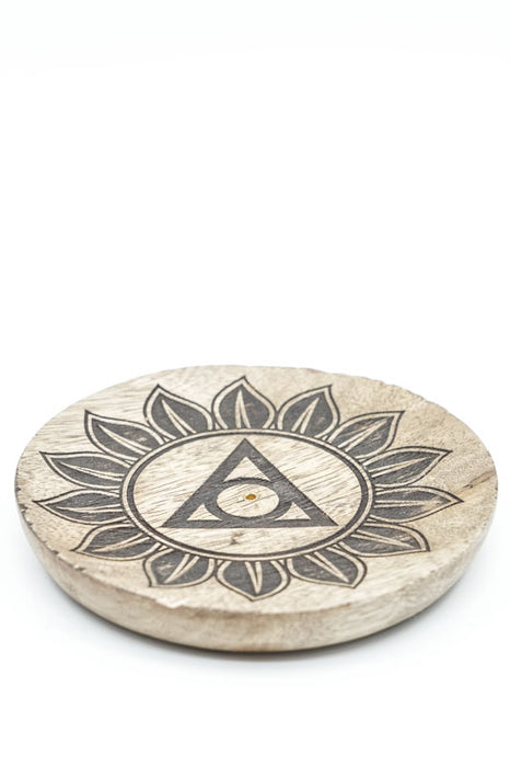 Räucherstäbchenhalter Mangoholz rund Chakra 12.5 cm