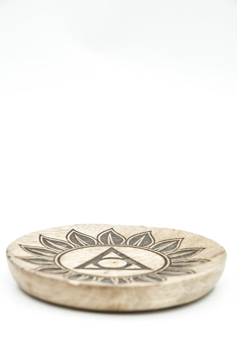 Räucherstäbchenhalter Mangoholz rund Chakra 12.5 cm