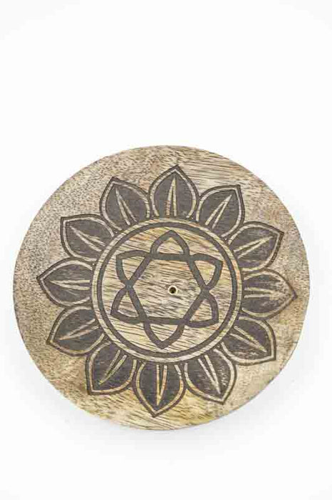 Räucherstäbchenhalter Mangoholz rund Chakra 12.5 cm