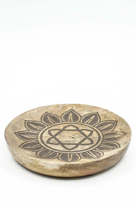 Räucherstäbchenhalter Mangoholz rund Chakra 12.5 cm
