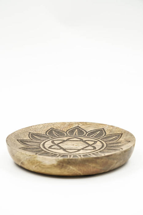 Räucherstäbchenhalter Mangoholz rund Chakra 12.5 cm