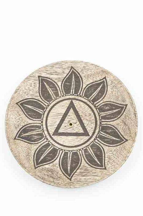 Räucherstäbchenhalter Mangoholz rund Chakra 12.5 cm