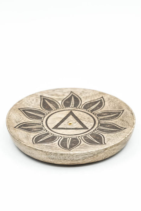 Räucherstäbchenhalter Mangoholz rund Chakra 12.5 cm
