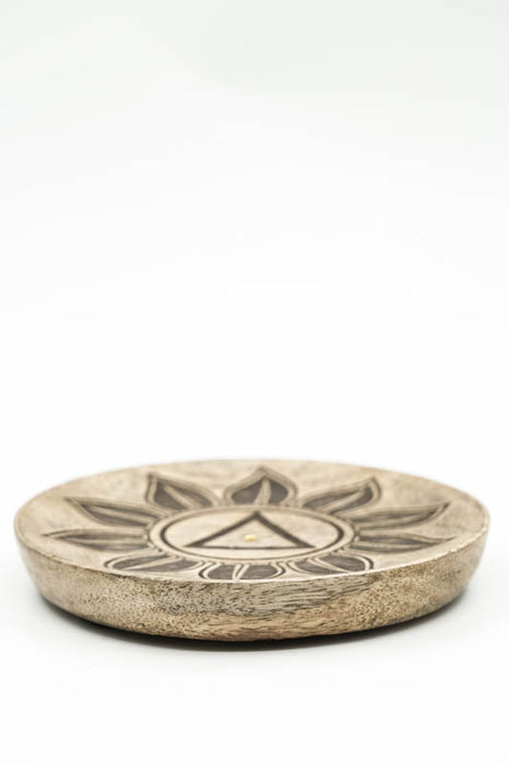 Räucherstäbchenhalter Mangoholz rund Chakra 12.5 cm