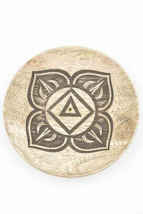 Räucherstäbchenhalter Mangoholz rund Chakra 12.5 cm
