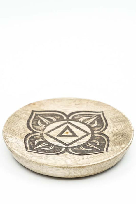 Räucherstäbchenhalter Mangoholz rund Chakra 12.5 cm