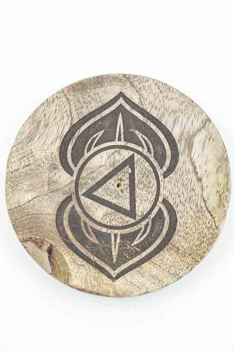 Räucherstäbchenhalter Mangoholz rund Chakra 12.5 cm
