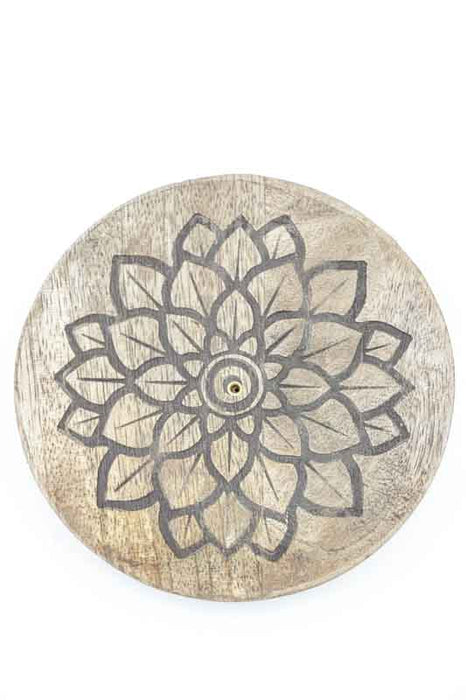 Räucherstäbchenhalter Mangoholz rund Chakra 12.5 cm