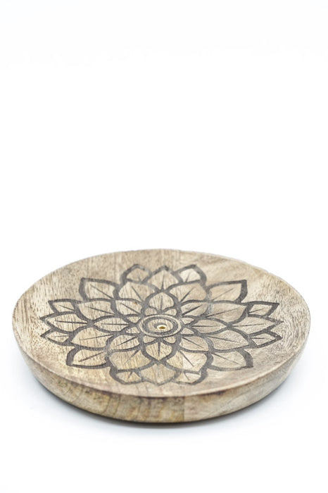 Räucherstäbchenhalter Mangoholz rund Chakra 12.5 cm
