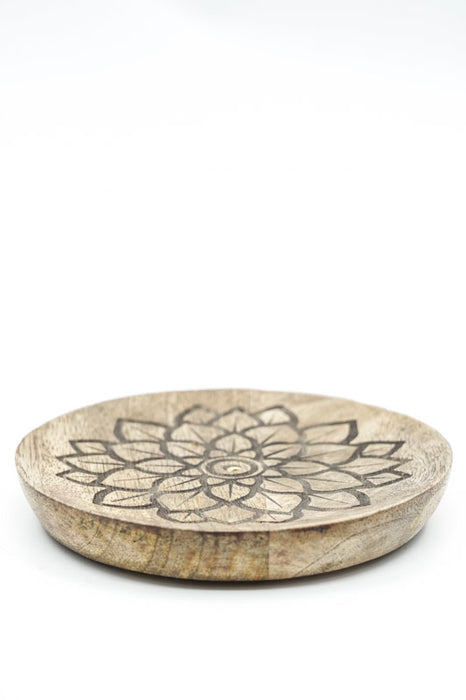 Räucherstäbchenhalter Mangoholz rund Chakra 12.5 cm