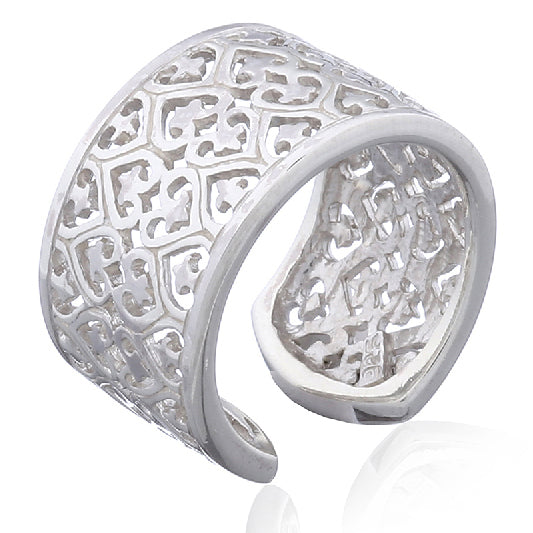 Bague en argent à anneau ouvert et motif royal