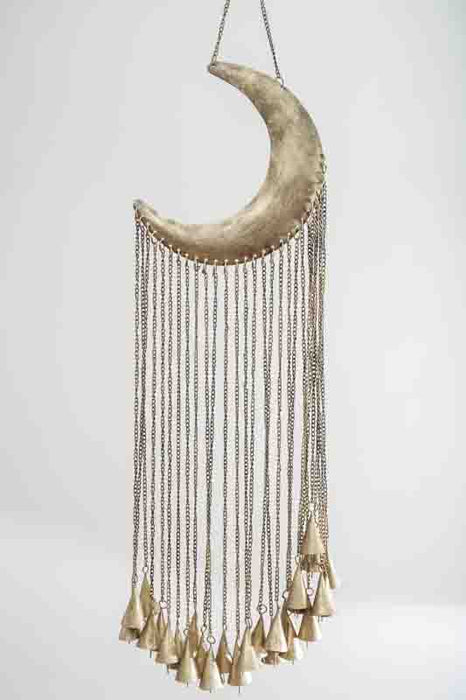 Hanging Half Moon Decoration with Bells 18x77cm