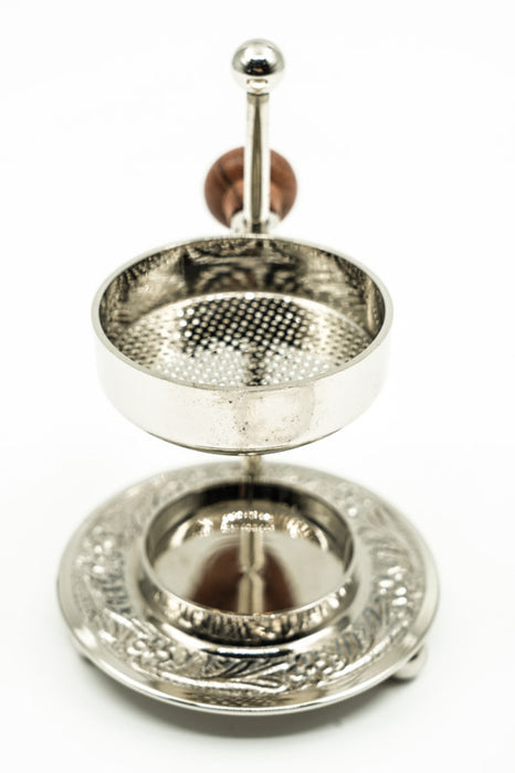 Brass burner, silver-colored with engraving, 10cm