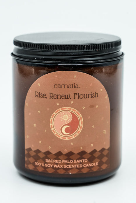 Bougie parfumée Rise Renew Flourish - Palo Santo sacré, 200 g, cire de soja 100 % naturelle
