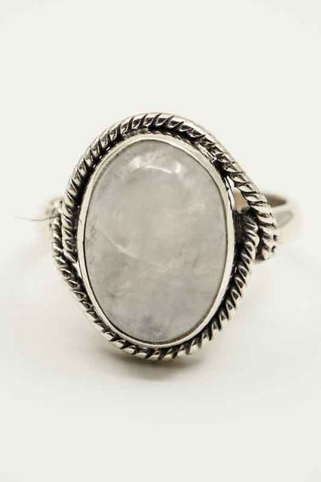Silver ring rainbow moonstone oval decorated