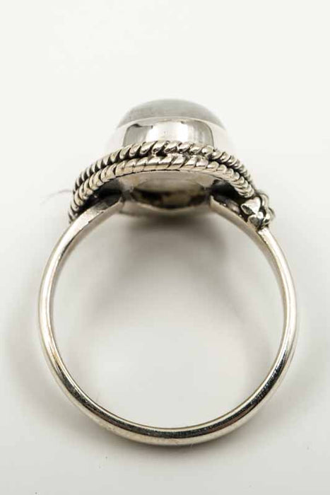 Silver ring rainbow moonstone oval decorated