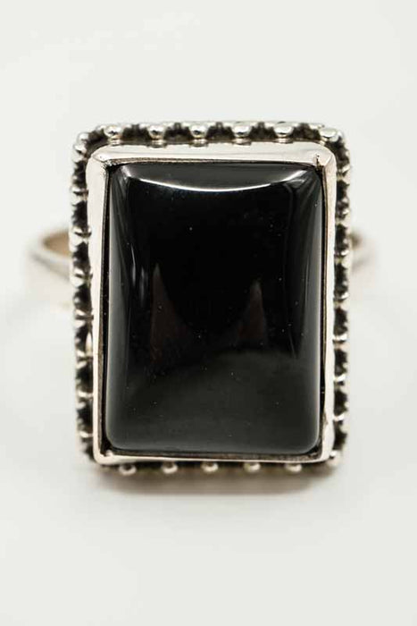 Silver ring, black onyx, rectangular