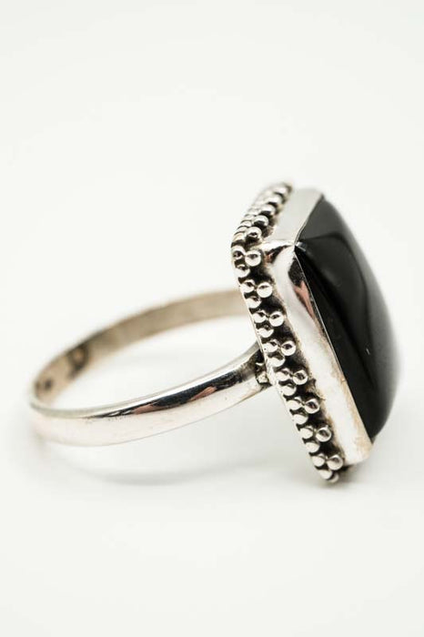 Silver ring, black onyx, rectangular