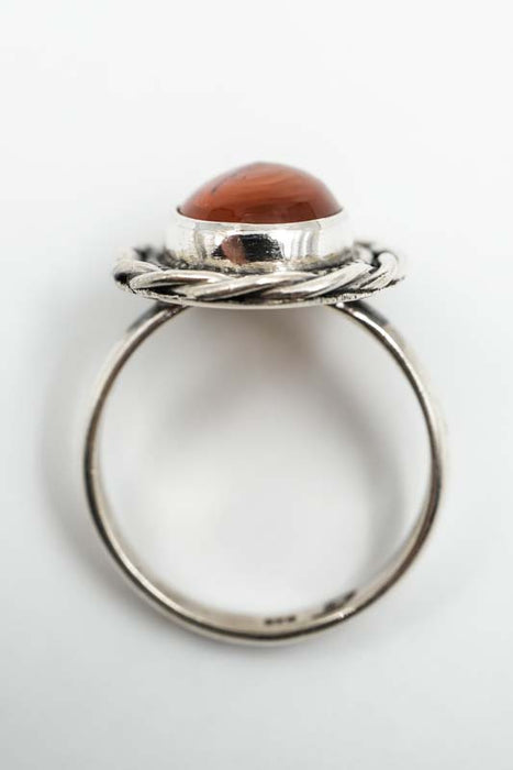 Silver ring Amber oval multi-twisted setting