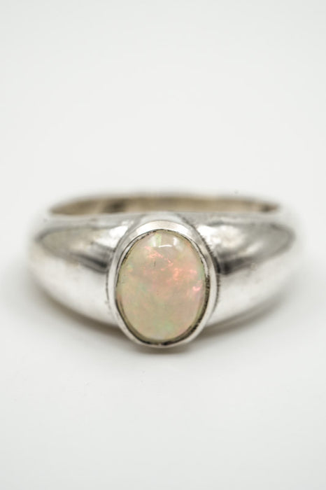 Silver ring, opal, smooth setting