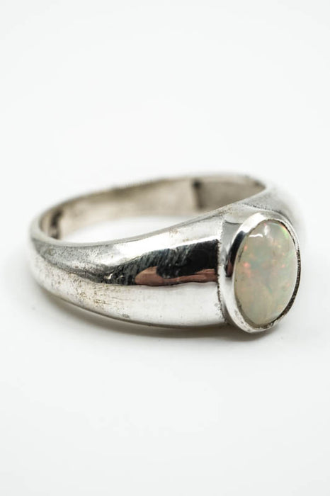 Silver ring, opal, smooth setting