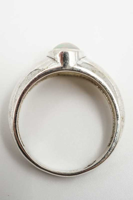Silver ring, opal, smooth setting