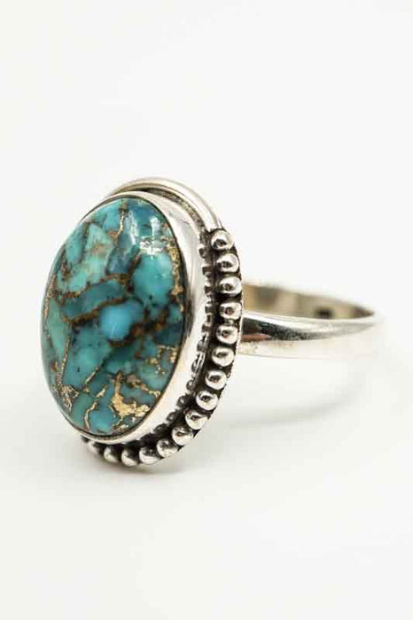 Silver ring, copper, turquoise, oval