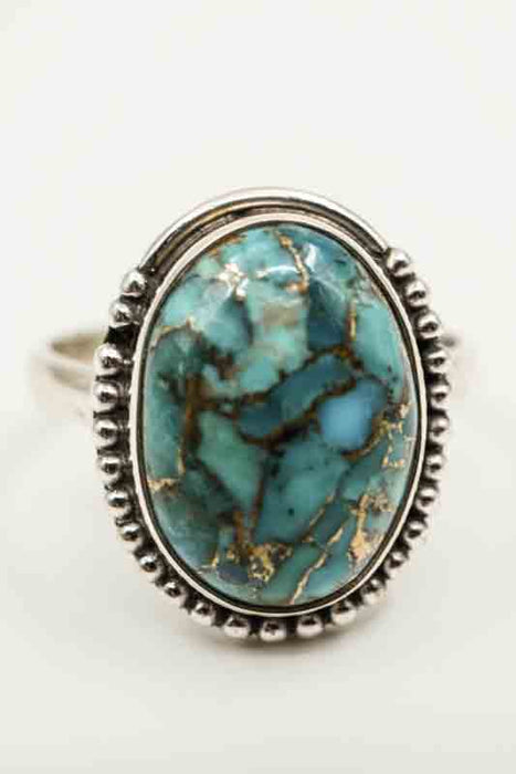 Silver ring, copper, turquoise, oval