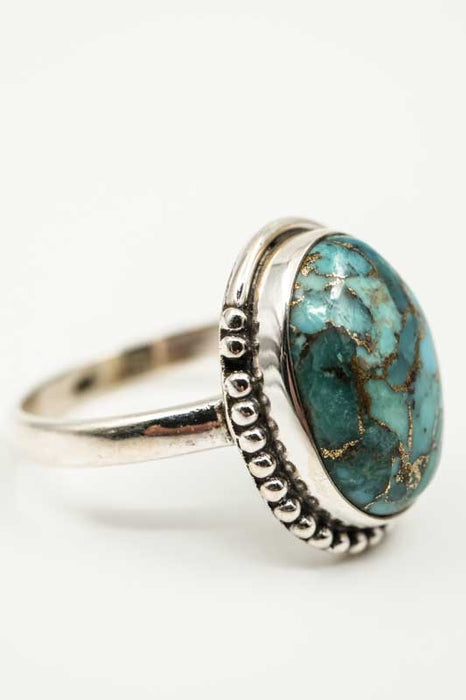 Silver ring, copper, turquoise, oval