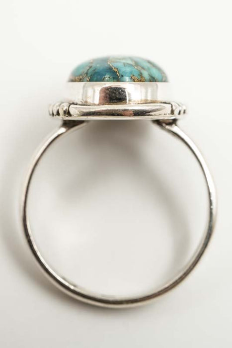 Silver ring, copper, turquoise, oval