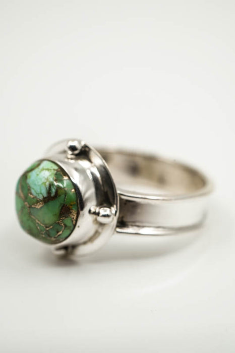 Silver ring, copper, turquoise, round