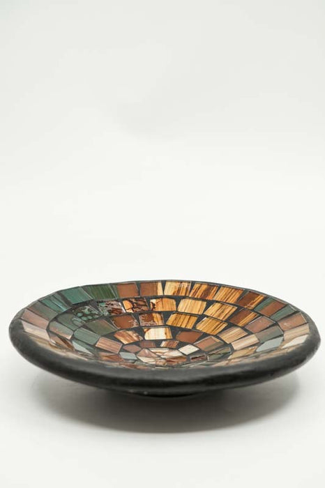Round mosaic bowl, orange/green/black, 20 cm