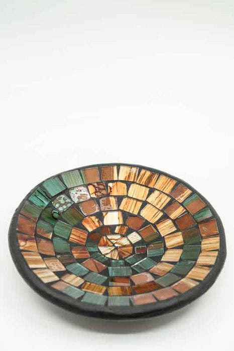 Round mosaic bowl, orange/green/black, 20 cm
