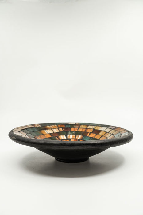 Mosaikschale rund orange/grün/schwarz 30 cm