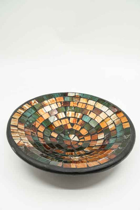 Mosaikschale rund orange/grün/schwarz 30 cm