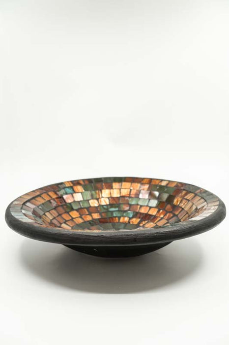 Round mosaic bowl, orange/green/black, 40 cm
