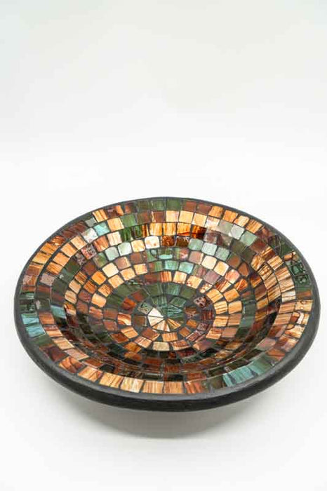 Round mosaic bowl, orange/green/black, 40 cm