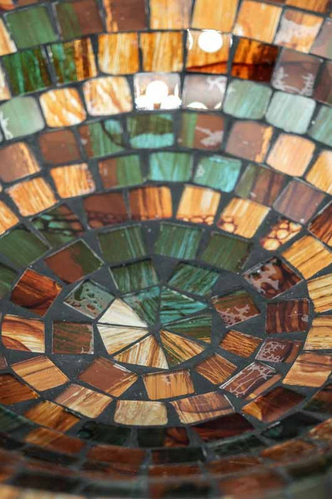 Round mosaic bowl, orange/green/black, 40 cm