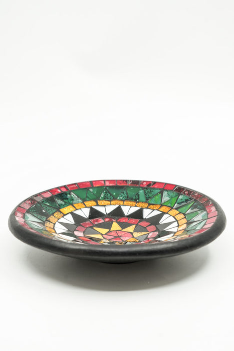 Bol rond en mosaïque, jaune soleil/rouge/vert/noir, 20 cm