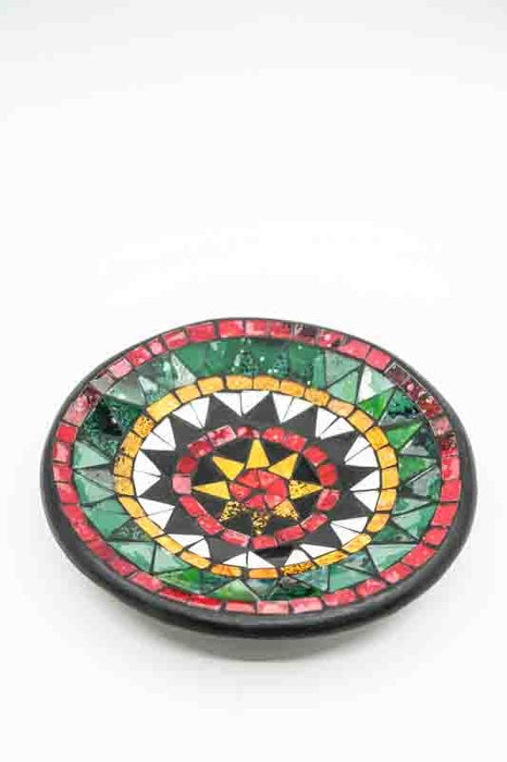 Bol rond en mosaïque, jaune soleil/rouge/vert/noir, 20 cm