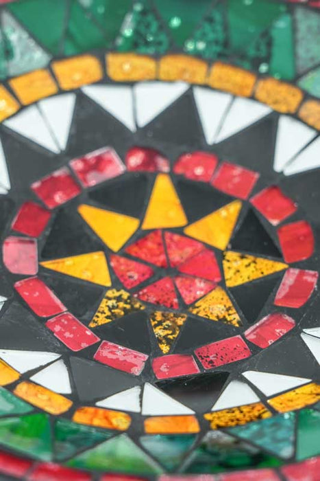 Bol rond en mosaïque, jaune soleil/rouge/vert/noir, 20 cm