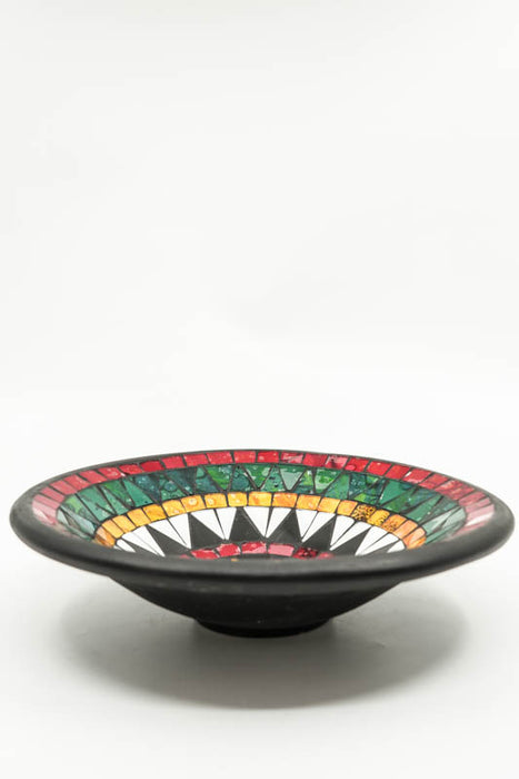 Bol rond en mosaïque, forme de soleil, jaune/rouge/vert/noir, 30 cm