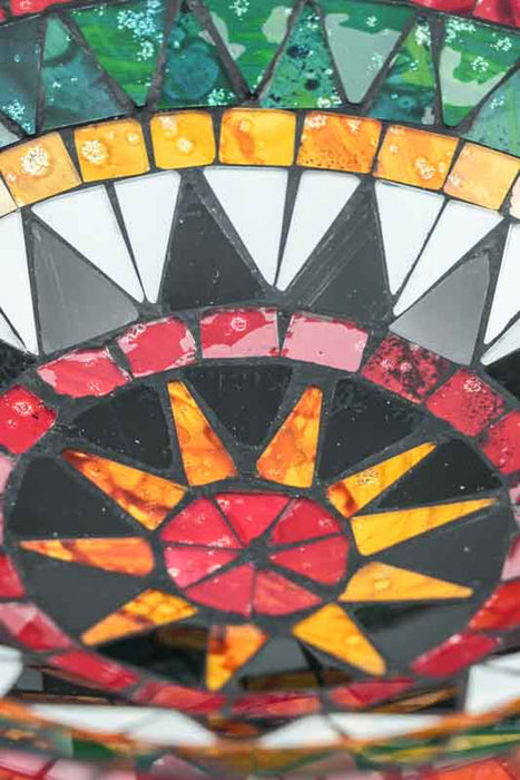 Bol rond en mosaïque, forme de soleil, jaune/rouge/vert/noir, 30 cm