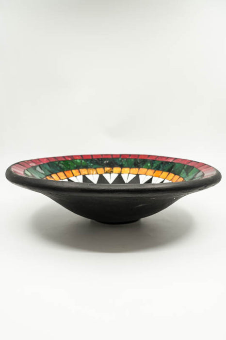 Bol rond en mosaïque, jaune soleil/rouge/vert/noir, 40 cm