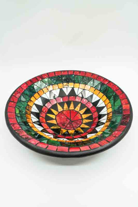 Bol rond en mosaïque, jaune soleil/rouge/vert/noir, 40 cm
