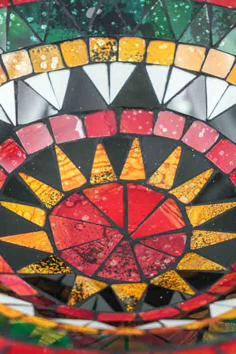 Bol rond en mosaïque, jaune soleil/rouge/vert/noir, 40 cm