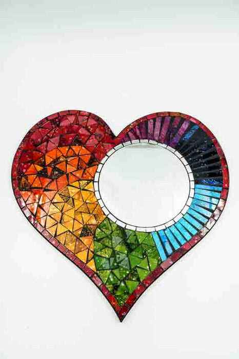 Mosaic mirror heart multicolor 39x38 cm