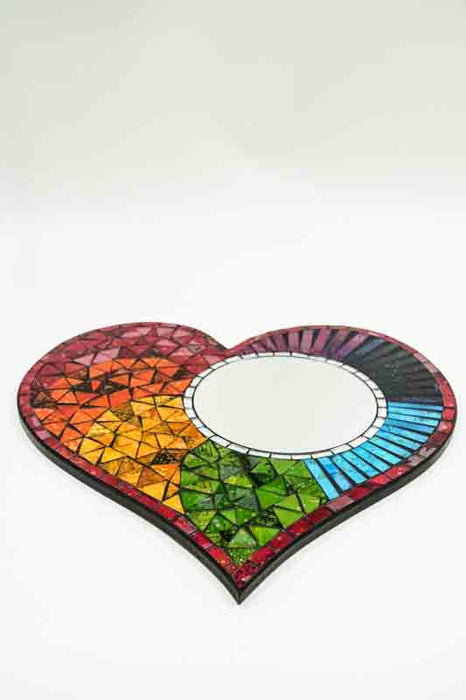 Mosaic mirror heart multicolor 39x38 cm