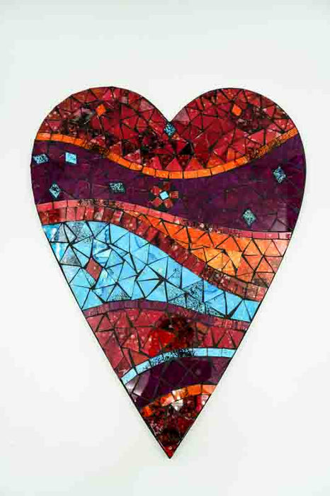 Décoration murale mosaïque en forme de cœur bleu/rouge 35x45 cm