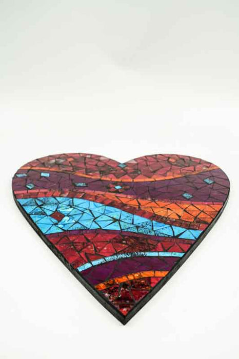 Décoration murale mosaïque en forme de cœur bleu/rouge 35x45 cm
